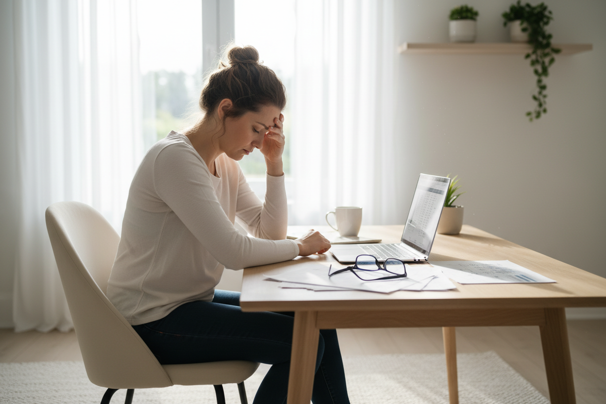 Woman waking up tired due to poor sleep environment and bedding discomfort