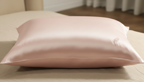 Our interior designer suggests a pink silky pillow on a beige, green or white surface.