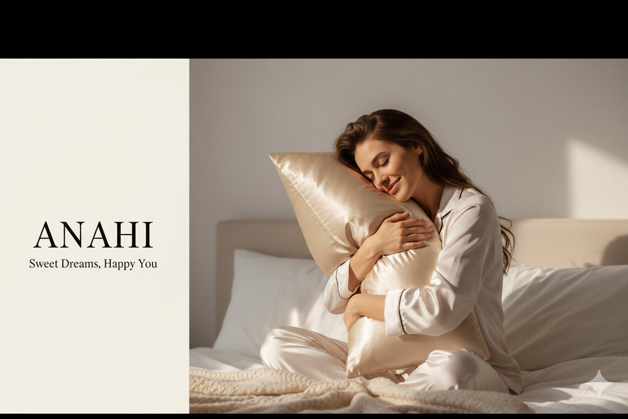 Woman embracing a luxury silk pillowcase – Care By Anahi